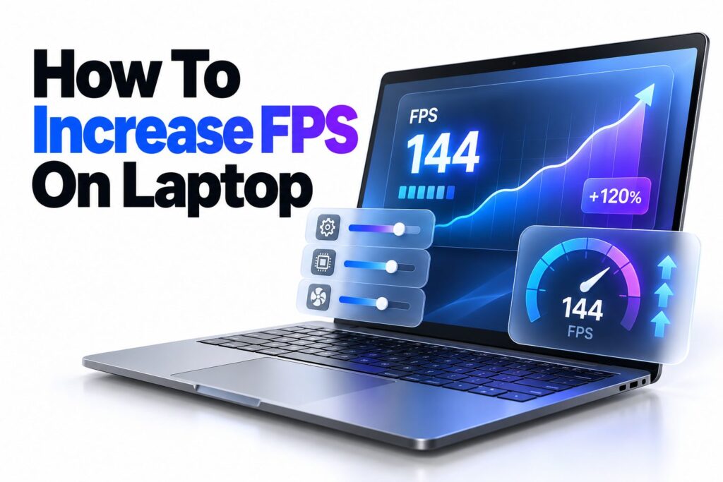 Gaming laptop displaying a high frame rate during gameplay