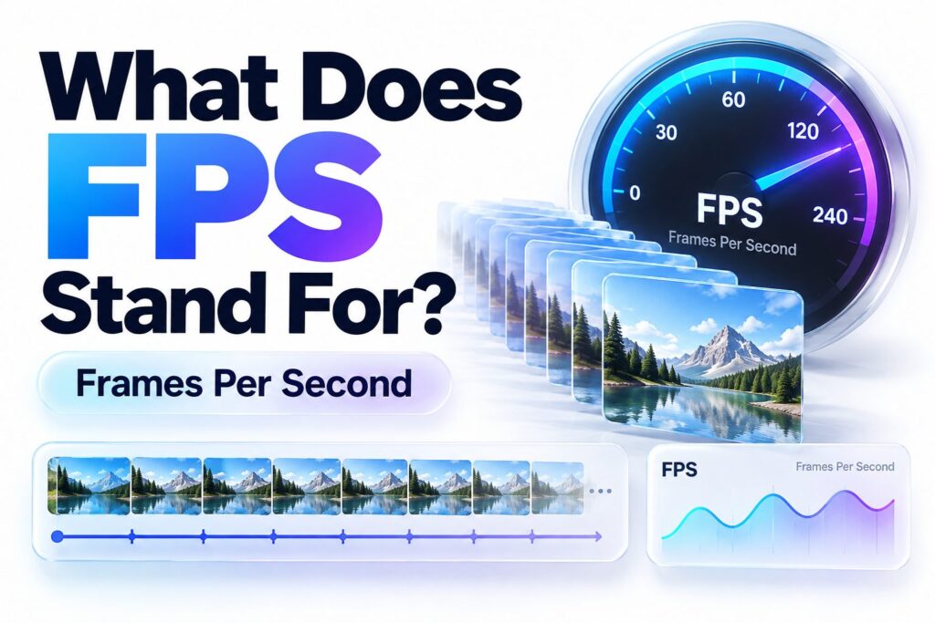 Gaming monitor displaying a first-person game with an FPS counter